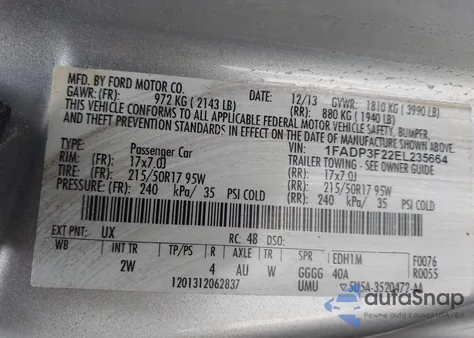 2014 Ford Focus Se z USA, uszkodzony, nr VIN 1FADP3F22EL235664